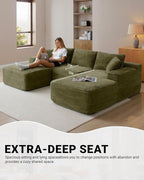 108 Inch Cloud Sectional Couch,Modern Modular Sectional Sofa with Deep Seat,Corduroy Boneless Couches with L-Shape Chaise for Living Room,No Assembly Required (Green, Right Facing Chaise + Ottoman)