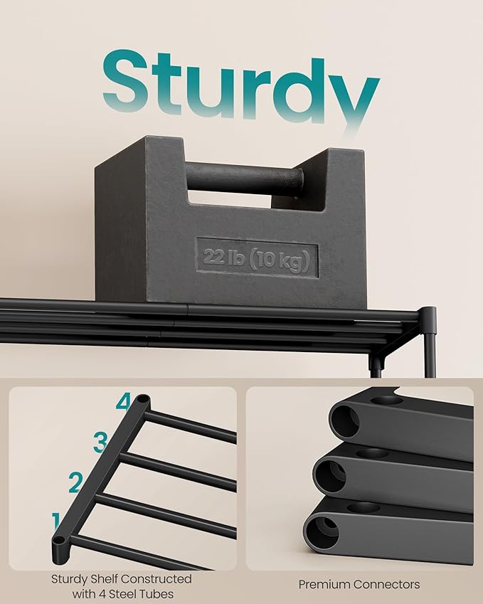 SONGMICS Shoe Rack, 6-Tier Shoe Organizer, Metal Storage Shelf, Upright or Upside Down, for 24-30 Pairs, Stackable, for Entryway, 11.8 x 36.2 x 42.7 Inches, Black ULSA306BH01