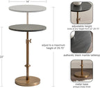 Kate and Laurel Engles Traditional Adjustable-Height Pedestal Side Table, 14 x 14 x 30, Black Marble and Antique Brass, Vintage Round End Table for Use as Indoor Plant Stand with Authentic Marble Top
