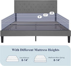 Allewie King Size Upholstered Platform Bed Frame with Adjustable Headboard, Button Tufted, Wood Slat Support, Easy Assembly, Light Gray