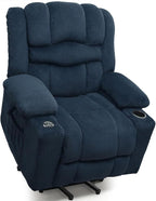 Power Lift Recliner Chair for Living Room Elderly with Massage Recliners Footrest Cup Holder Oversized Electric Heated Reclining Single Sofa Chairs Storage (Cyan)