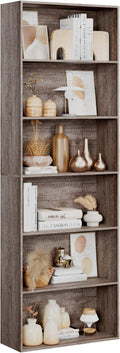 FOTOSOK 6-Tier Open Bookcase and Bookshelf, Freestanding Display Storage Shelves Tall Bookcase for Bedroom, Living Room and Office, Oak