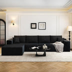 135.4" Cloud Modular Sectional Sofa Couch with L-Shape Chaise,Modern Minimalist Upholstered Couches for Living Room Bedroom,Deep Seat Corner Couch，No Assembly Required (Black,Left Facing Chaise)