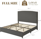 Full Size Bed Frame with Headboard, 56" Upholstered Platform Bed with Nailhead Trim, Soft Boucle Fabric, No Box Spring Needed, Easy Assembly, Grey