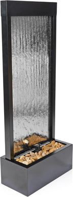 Alpine Corporation - Mirror Waterfall Fountain with Stones & Lights - Zen Indoor/Outdoor Decor for Office, Living Room, Patio, Entryway - 48 Inches (Silver)