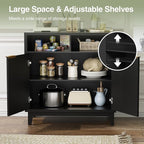 Buffet Cabinet with Storage - Elegant Fluted Storage Cabinet with Adjustable Shelves and Solid Wood Leg, Modern Buffet Sideboard for Living Room, Dining Room, Entryway