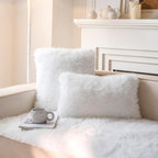 Neelvin Cream White Faux Fur Cozy Fluffy Double-Sided Decorative Throw Pillow Covers 12x20 inch Set of 2,Velvet Pillowcase Cushion Case for Sofa Couch