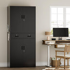 Metal Storage Cabinet，71" Garage Storage Cabinet with 2 Locking Drawer and 4 Adjustable Shelves ，Black Tool Cabinet，Lockable File Steel Cabinet for Home, Office, Gym, School.