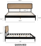 NTC Lupin Wooden Bed Frame with Headboard, Solid Oak and Rubber Wood Foundation with Silent Slats and Wood Central Supports, 1000 Lb Capacity, Effortless Assembly, Queen - Burnt Black