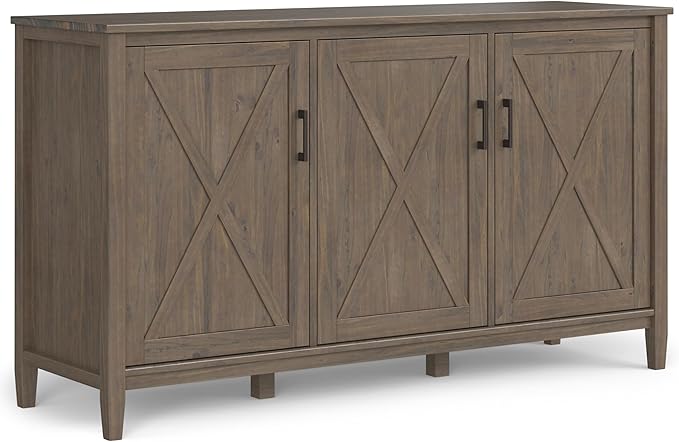 SIMPLIHOME Ela Solid Wood 60 inch Wide Transitional Wide Storage Cabinet in Smoky Brown for The Living Room, Entryway and Family Room