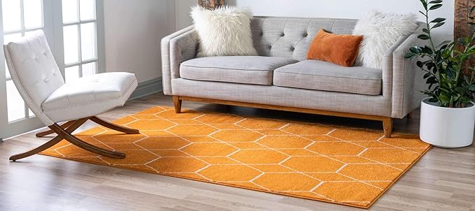 Unique Loom Trellis Frieze Collection Area Rug - Geometric (4' x 6', Orange/ Ivory)