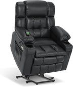 MCombo Dual Motor Small Power Lift Recliner Chair for Elderly, Lay Flat Lift Chair with Heat and Massage, Petite Lift Chair, Cup Holders, Faux Leather 7893 (Black, Small)