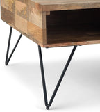SIMPLIHOME Hunter Lift Top Coffee Table - 32 inch Wide Solid Mango Wood and Metal Industrial Square Cocktail Table in Natural, Living Room Table with Dual Lift Tops, Hidden Storage and Hairpin Legs