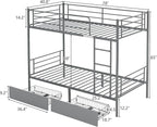 Karl home Grey Bunk Bed Twin Over Twin with 2 Storage Drawers, Metal Bunk Bed with Built-in Ladder and Safety Guardrail, Space-Saving Twin Bunk Beds for Kids, Teens & Adults, No Box Spring Needed