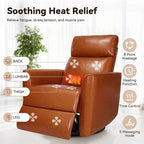 Himimi Power Recliner Chair, Swivel Recliner Chair for Adults, Glider Recliner Nursery Chair with Massage and Heat, Faux Leather, Side Pocket, USB Charging, Living Room, Bedroom, Orange-Brown