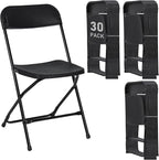 30 Pack Black Plastic Folding Chairs, Portable Stackable Commercial Party Folding Chairs with Steel Frame 350lbs for Home Office Outdoor Indoor Office Wedding Party Events