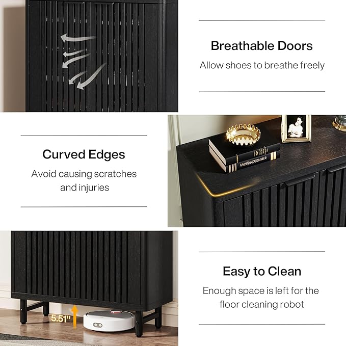 Tribesigns 6-Tier Farmhouse Shoe Cabinet with Shutter Doors, Wooden Shoe Organizer Rack with Adjustable Shelves, Modern Large Hidden Storage Furniture for Entryway, Hallway (Black)