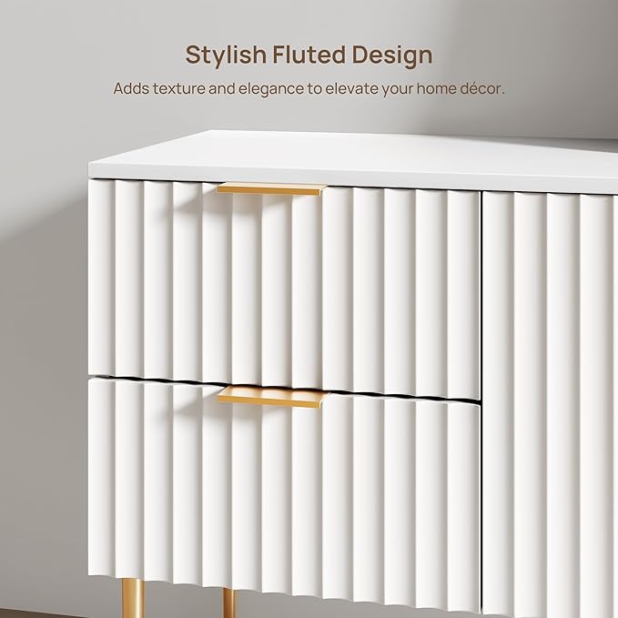 SICOTAS TV Stand for 55/60/65/70 Inch TV - 62 Inch TV Stands for Living Room Entertainment Center with 4 Drawers, Fluted Modern TV Media Console Television Cabinet for Bedroom (White,1 Piece)