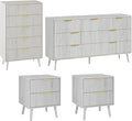 LYNSOM Fluted Dresser and Nightstand Sets 4 Piece, 2-Drawer Nightstands and 5/7 Drawers Dresser, Wood Bedroom Furniture Set for Home, Bedroom, Hallway, White