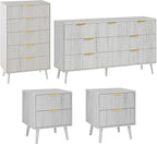 LYNSOM Fluted Dresser and Nightstand Sets 4 Piece, 2-Drawer Nightstands and 5/7 Drawers Dresser, Wood Bedroom Furniture Set for Home, Bedroom, Hallway, White