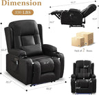 URRED Power Recliner Chair with Massage and Heat for Adults, Electric Reclining Sofa Home Theater Seating with Ambient Light, USB Ports, Cup Holders, Side Pockets, Pillow, Faux Leather (Black)
