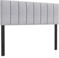 KOMFOTT Linen Upholstered Headboard for Full & Queen Size Bed, Vertical Channel Tufted Rectangular Headboard with Solid Wood Legs & Adjustable Width, Padded Bed Backboard, Easy Assembly (Gray)