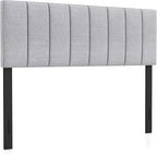 KOMFOTT Linen Upholstered Headboard for Full & Queen Size Bed, Vertical Channel Tufted Rectangular Headboard with Solid Wood Legs & Adjustable Width, Padded Bed Backboard, Easy Assembly (Gray)