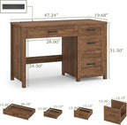 Vabches Farmhouse 47" Executive Desk, Computer Desk with File Drawer and Charging Station, Workstation for Home Office, Study.Red-Brown.