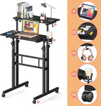 Small Standing Desk with Wheels, Tall Mobile Stand Up Table, Portable Standing Desk for Walking Pad, Rolling Table Adjustable Height, Rolling Computer Table for Tall Person