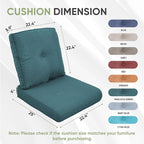 Outdoor Chair Cushion Set of 3, Waterproof Outdoor Seat Cushions 25x22 , Patio Chair Cushions for Outdoor Furniture, Couch Cushion Replacement, Include 3 Back & 3 Seat Cushions, Button/PeacockGreen