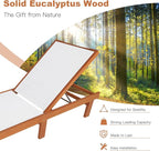 COSTWAY 2PC Patio Lounge Chair Chaise Solid Wood Back Adjustable Recliner Deck Furniture