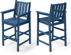 Adirondack Bar Chair Set of 2, HDPE Tall Adirondack Chairs Bar Stools with Footrest, Outdoor Bar Height Stool Chair Set, HDPE Patio Barstools Set for Poolside, Balcony, Garden, Navy
