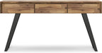 SIMPLIHOME Lowry SOLID ACACIA WOOD and Metal 60 Inch Wide Modern Industrial Console Sofa Table in Distressed Golden Wheat, For the Living Room, Entryway and Bedroom