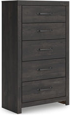 Signature Design by Ashley Delmorta Rustic 5-Drawer Chest of Drawers with Safety Stop, Gray