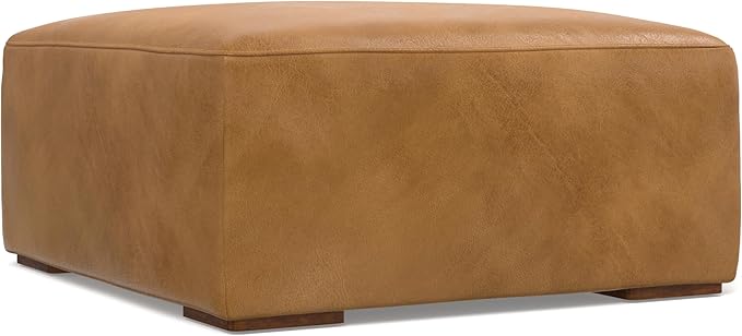 SIMPLIHOME Rex Left Corner Sectional Modular Sofa and Ottoman Set in Full-Grain Genuine Leather, Sienna, 116-inch-wide L-Shaped Leather Sofa and Matching 34-inch-Wide Table Ottoman for Living Room