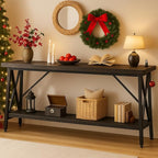 Homieasy 70.9 Inch Extra Long Console Table, Industrial Sofa Table Behind Couch with Charging Station & Storage Shelf, Entryway Table for Living Room & Entryway, Grey Oak