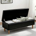 VECELO 44.5" Storage Ottoman Bench, Black Ottoman with Storage, Safety Hinge & Solid Wood Legs, Faux Leather Upholstered Ottoman with Seat for Living Room, Entryway, Holds up to 330 lb