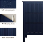 RoyalCraft 32" Large Nightstand, Fluted Painted Wood Dresser with 3 Spacious Drawers, Blue Modern Bedside Table for Bedroom