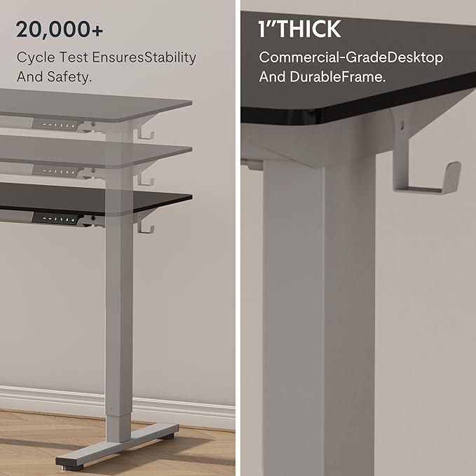 FLEXISPOT EN1 One-Piece Adjustable 60 x 24 Inches Stand Up Desk Workstation Electric Standing Desk with Seamless Desktop (Silver Frame + 60 inches Black Top, 2 Packages)