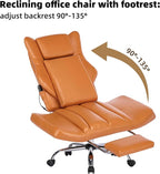 DYHOME Orange Leather Office Chair with Massage and Footrest, Heavy Duty Task Desk Chairs, Swivel Ergonomic Computer Gaming Chairs with Lumbar Support, Wheels Flip-up Arms Adjustable Height