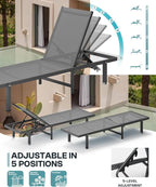 Pool Lounge Chairs Set of 2，Outdoor Lounge Chairs with Wheels and 5-Position Recliner -Easy to Move- Aluminum Patio Lounge Chair for Poolside, Deck (Darkgray)