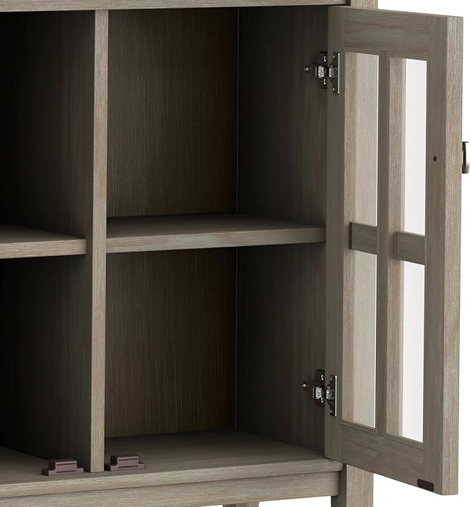 SIMPLIHOME Warm Shaker SOLID WOOD 32 inch Wide Transitional Low Storage Cabinet in Distressed Grey for the Living Room, Entryway and Family Room