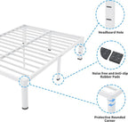 ROIL 14 Inch White Full Size Bed Frame with Rounded Corner and Headboard Hole Mattress Retainers 3500LBS Heavy Duty Steel Slats No Box Spring Needed Platform Noise-Free Easy Assembly