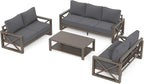 UDPATIO Aluminum Patio Furniture Set, 7 Seats Outdoor Patio Sets with Coffee Table, Faux Wood Patio Furniture Set Metal Modern Outdoor Sectional for Deck Porch Patio, Dark Grey