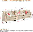 Aoowow Modular Sectional 3 Seater Cloud Sofa Couch for Living Room,113.8" Cloud Sofas with Deep Seat,Modern Chenille 3 Seat Sofas,Fluffy Cloud Couches for Bedroom,Apartment,Office (Beige, 3 Seater)
