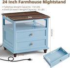 Farmhouse Dresser and Nightstand Sets, Wood 54" Wide Dresser & 24" Night Stand with Charging Station, 2 Piece Bedroom Furniture Set, Chest of Drawers for Bedroom, Home, Living Room, Hallway