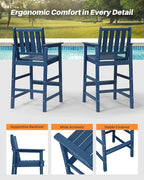 Adirondack Bar Chair Set of 2, HDPE Tall Adirondack Chairs Bar Stools with Footrest, Outdoor Bar Height Stool Chair Set, HDPE Patio Barstools Set for Poolside, Balcony, Garden, Navy
