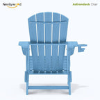 nevilywood Folding Adirondack Chair with Cup Holder,All-Weather Adirondack Chair,Patio Chair,HDPE-Wooden Textured Lawn Chair- Light Blue