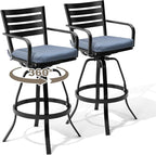 Pellebant Outdoor Bar Stools Set of 4 with Sunbrella Cushion, 29.5" Aluminum Swivel Bar Height Stool Chairs with Back & Footrest, Rust-Proof Patio Bartools for Deck Lawn Garden, Spectrum Denim