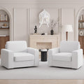Swivel Accent Sofa Chair Set of 2, 360 Degree Rotation 36'' Width Oversized Thick Cusion Armchair Linen Fabric Single Padding Soft Living Room, Office White